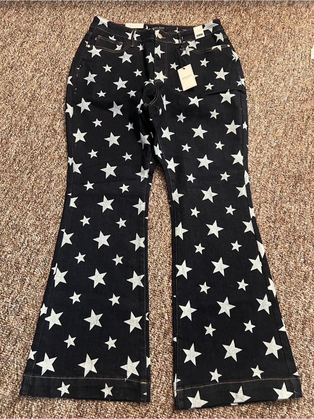 Judy Blue Women’s All Over Star Print Dark Wash High Rise Flare Jeans 18W New